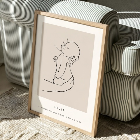 Personalizowany plakat z metryczką dla dziecka – ilustracja niemowlęcia | Pamiątka narodzin
