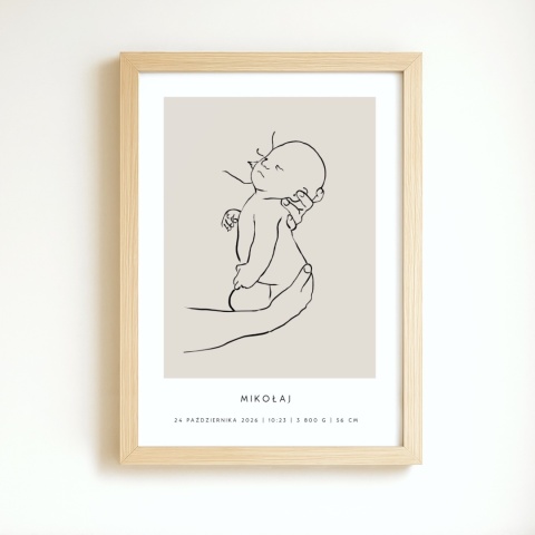 Personalizowany plakat z metryczką dla dziecka – ilustracja niemowlęcia | Pamiątka narodzin