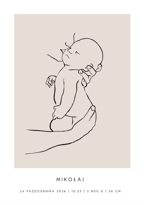 Personalizowany plakat z metryczką dla dziecka – ilustracja niemowlęcia | Pamiątka narodzin