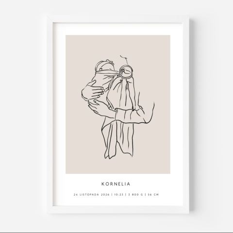 Personalizowany plakat z metryczką dla dziewczynki – ilustracja niemowlęcia | Pamiątka narodzin