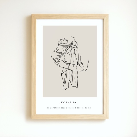 Personalizowany plakat z metryczką dla dziewczynki – ilustracja niemowlęcia | Pamiątka narodzin