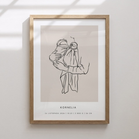 Personalizowany plakat z metryczką dla dziewczynki – ilustracja niemowlęcia | Pamiątka narodzin
