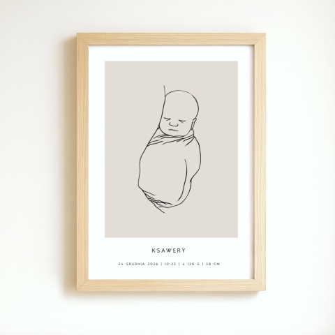 Personalizowany plakat z metryczką dla dziecka – ilustracja niemowlęcia | Pamiątka narodzin