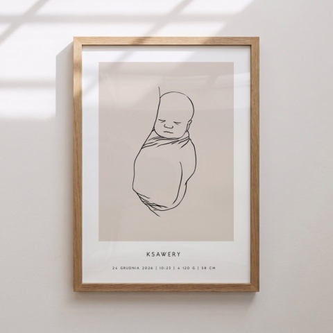 Personalizowany plakat z metryczką dla dziecka – ilustracja niemowlęcia | Pamiątka narodzin