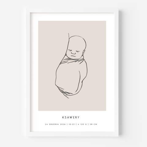 Personalizowany plakat z metryczką dla dziecka – ilustracja niemowlęcia | Pamiątka narodzin